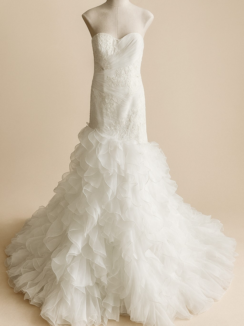 Strapless White Ruffled Mermaid Wedding Dress